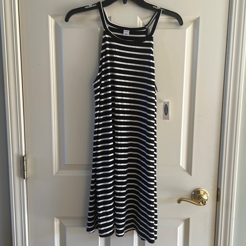 Old Navy Black & White Striped Mini Halter Dress S NEW
